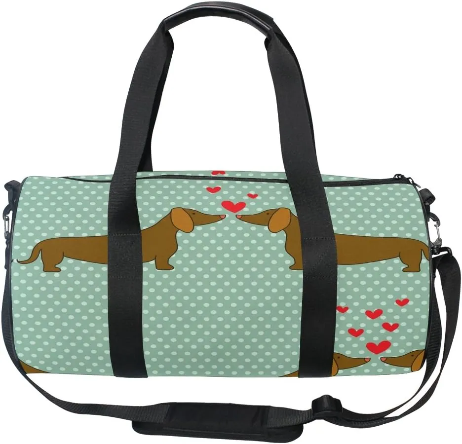 Use4 Retro Polka Dots Dachshund Dog Travel Duffel Bag Sport Gym Luggage Bag for Men Women