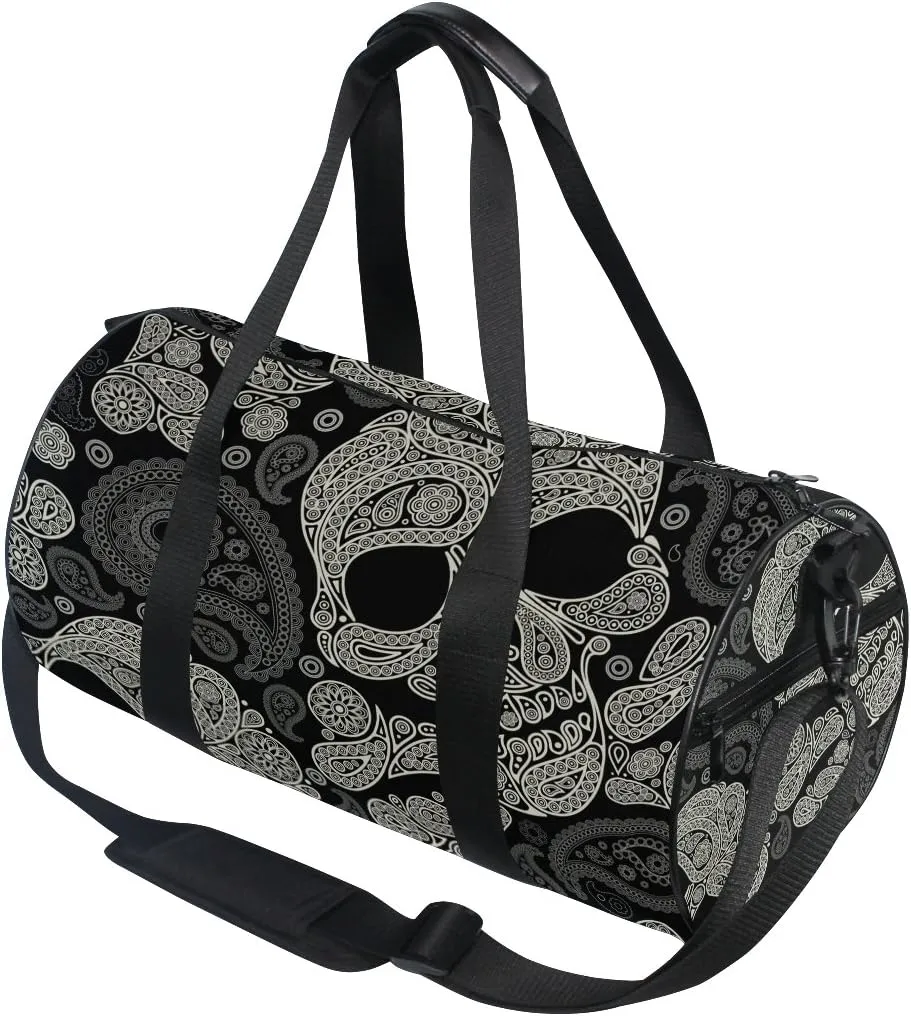 Use4 Sugar Skull Paisely Flower Travel Duffel Bag Sport Gym Luggage Bag for Men Women
