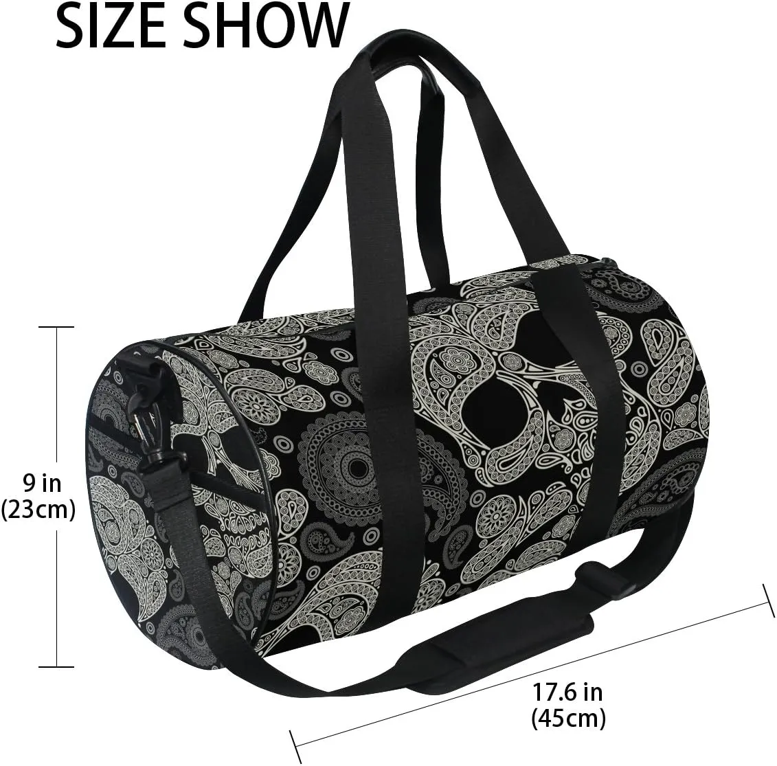 Use4 Sugar Skull Paisely Flower Travel Duffel Bag Sport Gym Luggage Bag for Men Women