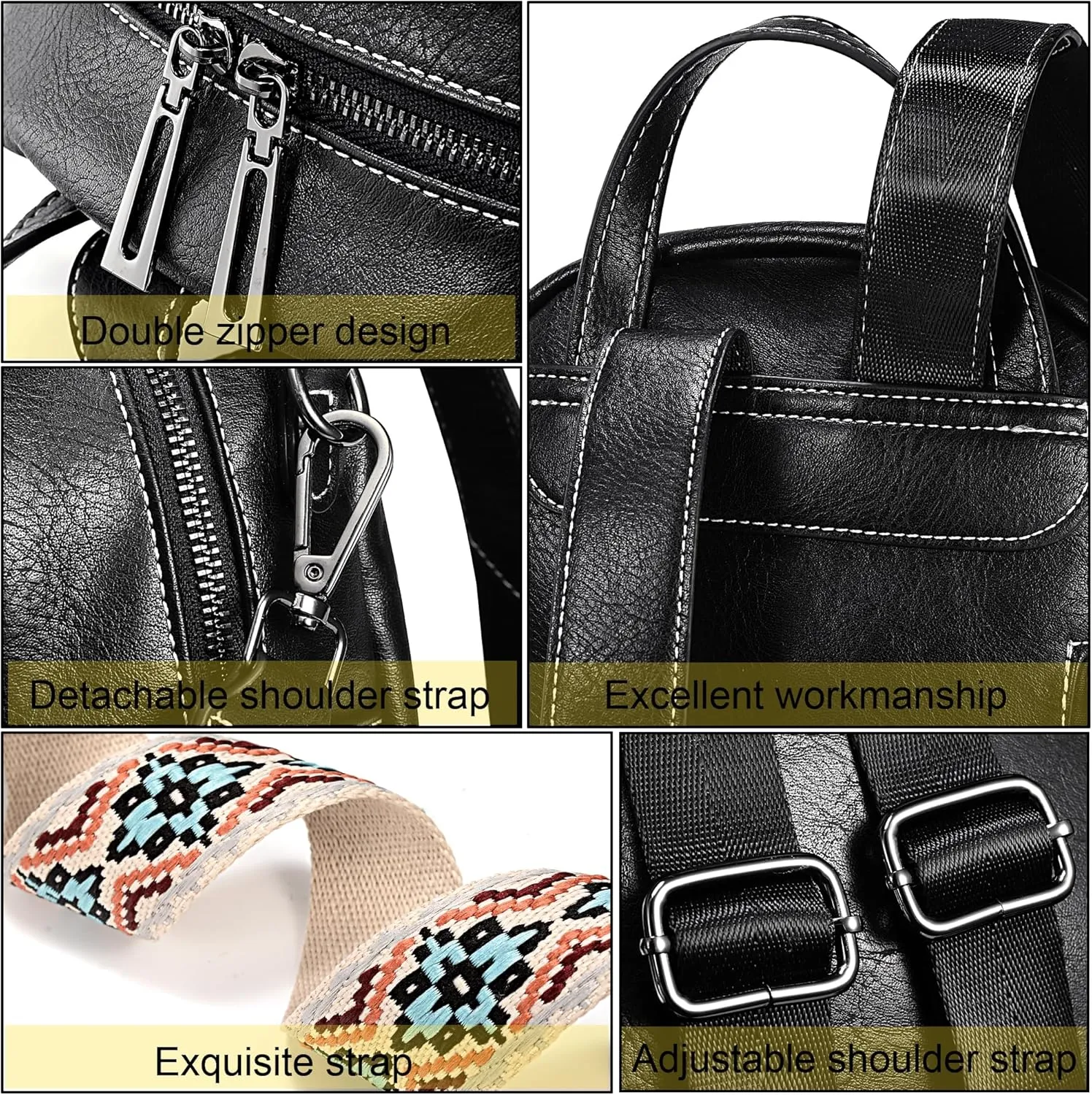 UTO Small Backpack for Women Fashion Bags Handbag Convertible Shoulder Bag Purse with Decorative Circle Accessory Black