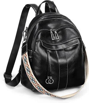 UTO Small Backpack for Women Fashion Bags Handbag Convertible Shoulder Bag Purse with Decorative Circle Accessory Black
