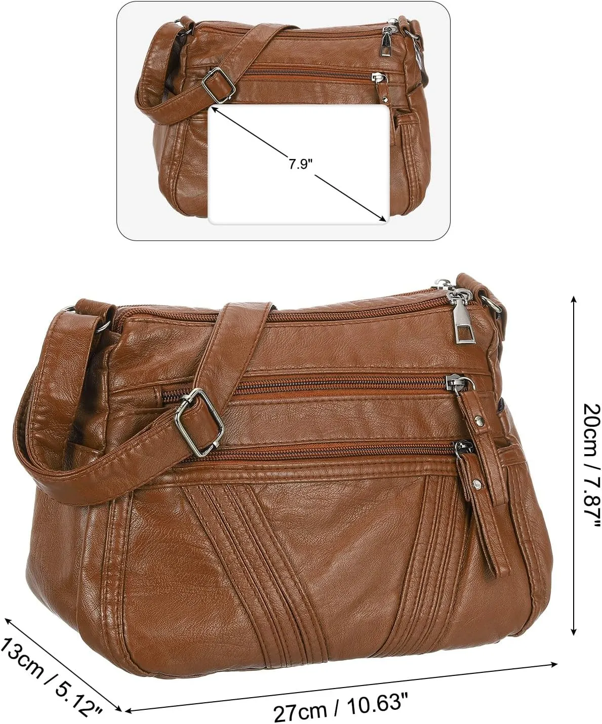 uxcell Crossbody Bag for Women, PU Leather Multi Pocket with Adjustable Straps Women's Shoulder Sling Handbags Soft Purse