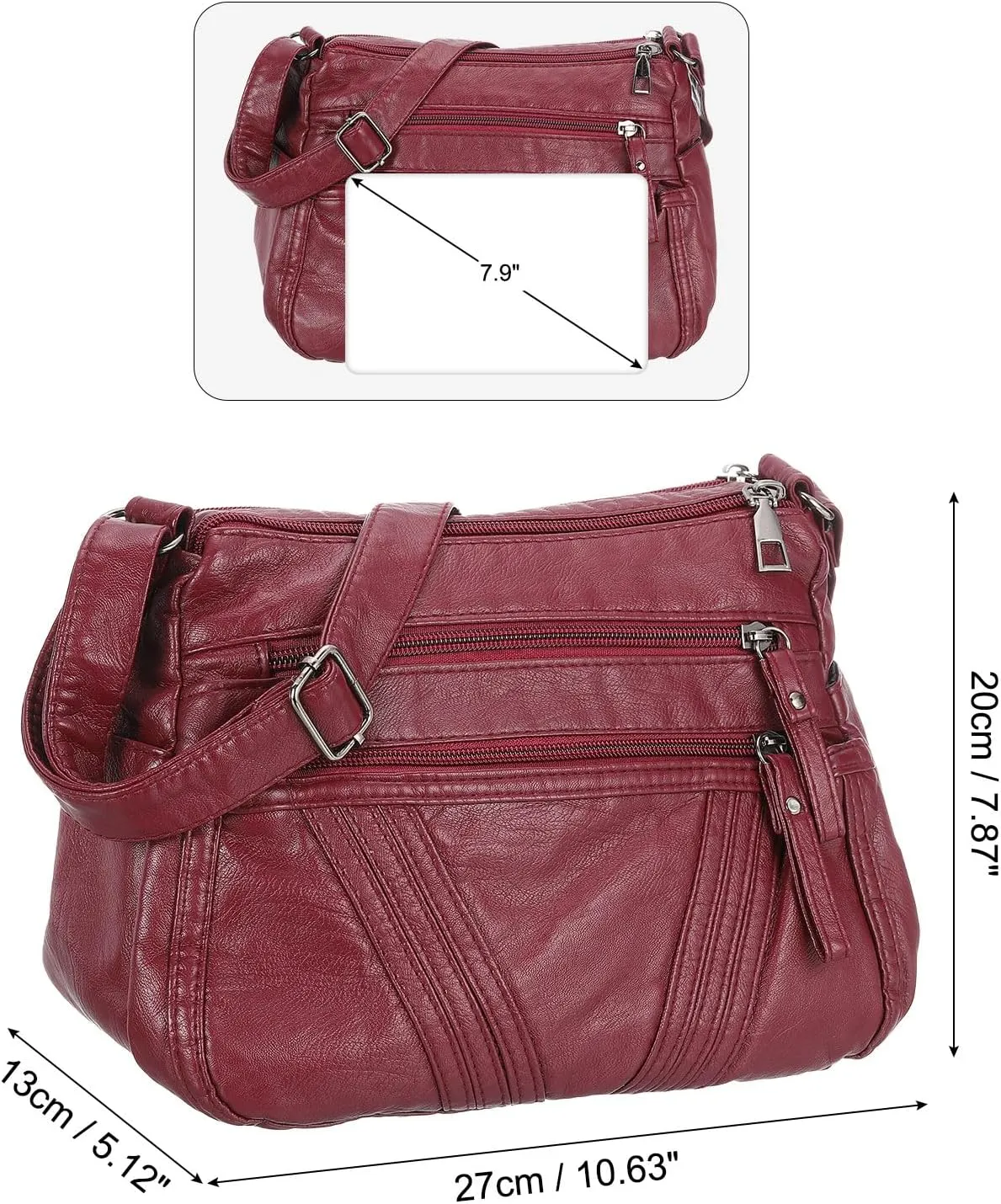 uxcell Crossbody Bag for Women, PU Leather Multi Pocket with Adjustable Straps Women's Shoulder Sling Handbags Soft Purse