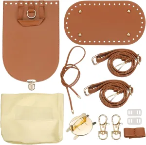 uxcell Leather Purse Making Kit, 5Pcs DIY PU Leather Bag Backpack Making Set Bag Bottom, Shoulder Strap, Flap Cover,Drawstring for Purse DIY Making - Brown