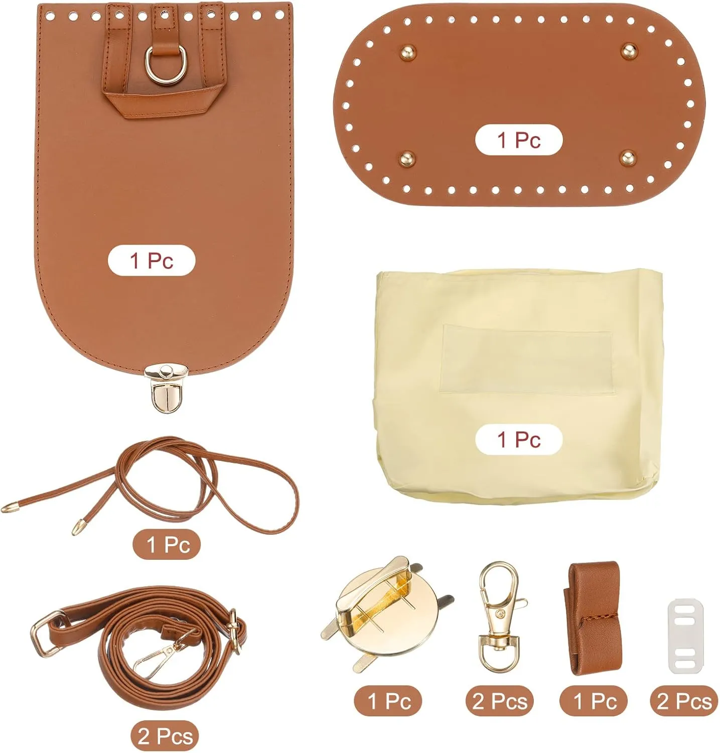 uxcell Leather Purse Making Kit, 5Pcs DIY PU Leather Bag Backpack Making Set Bag Bottom, Shoulder Strap, Flap Cover,Drawstring for Purse DIY Making - Brown