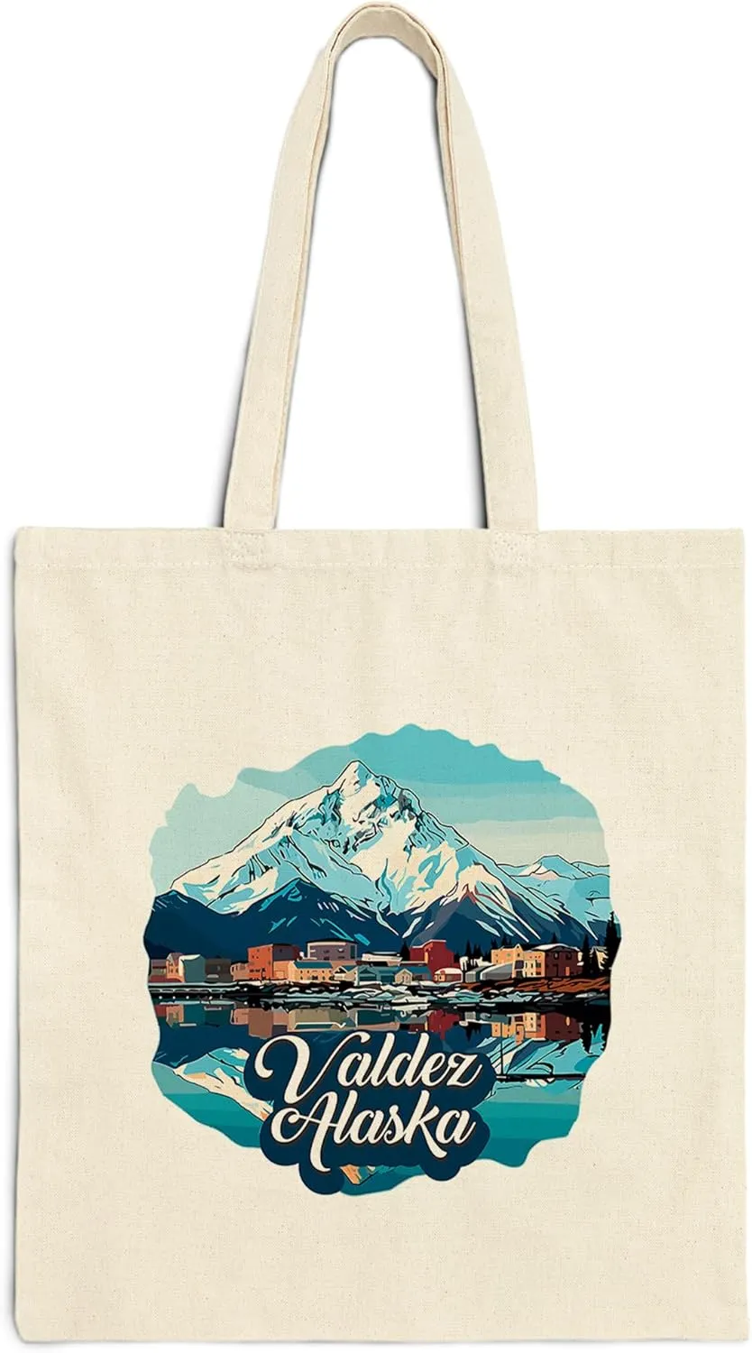 Valdez Alaska Cotton Tote Bag for Women Men Casual Tote Bag Cloth Canvas Shopping Bags with Handles Cute Bags Everyday Use 15" x 16" Aesthetic Gift ID44997