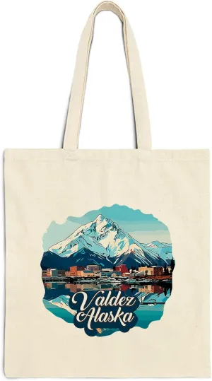 Valdez Alaska Cotton Tote Bag for Women Men Casual Tote Bag Cloth Canvas Shopping Bags with Handles Cute Bags Everyday Use 15" x 16" Aesthetic Gift ID44997