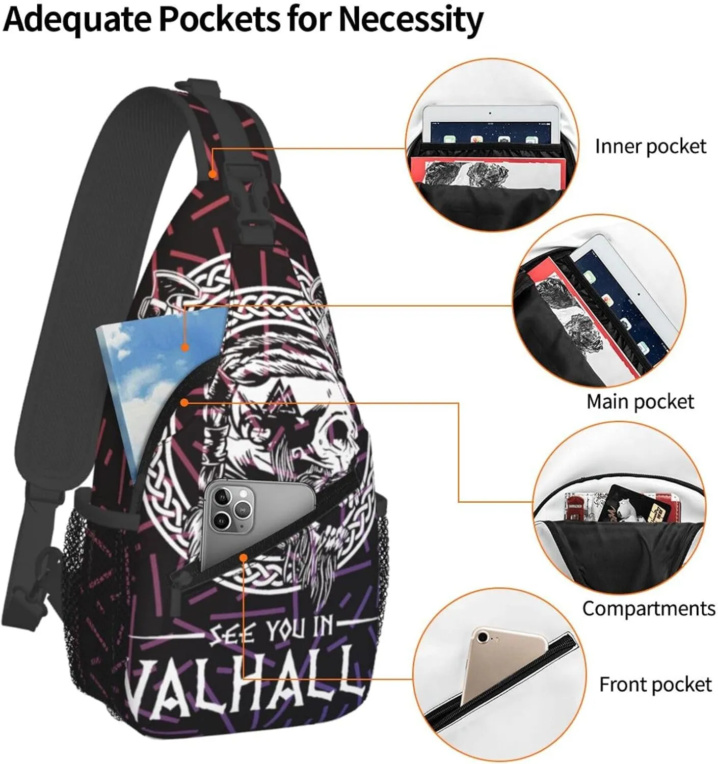 Valhalla Small Crossbody Backpack Sling Bag For Men Women Mini One Shoulder Chest Bags Gym Sport Travel Hiking Daypack
