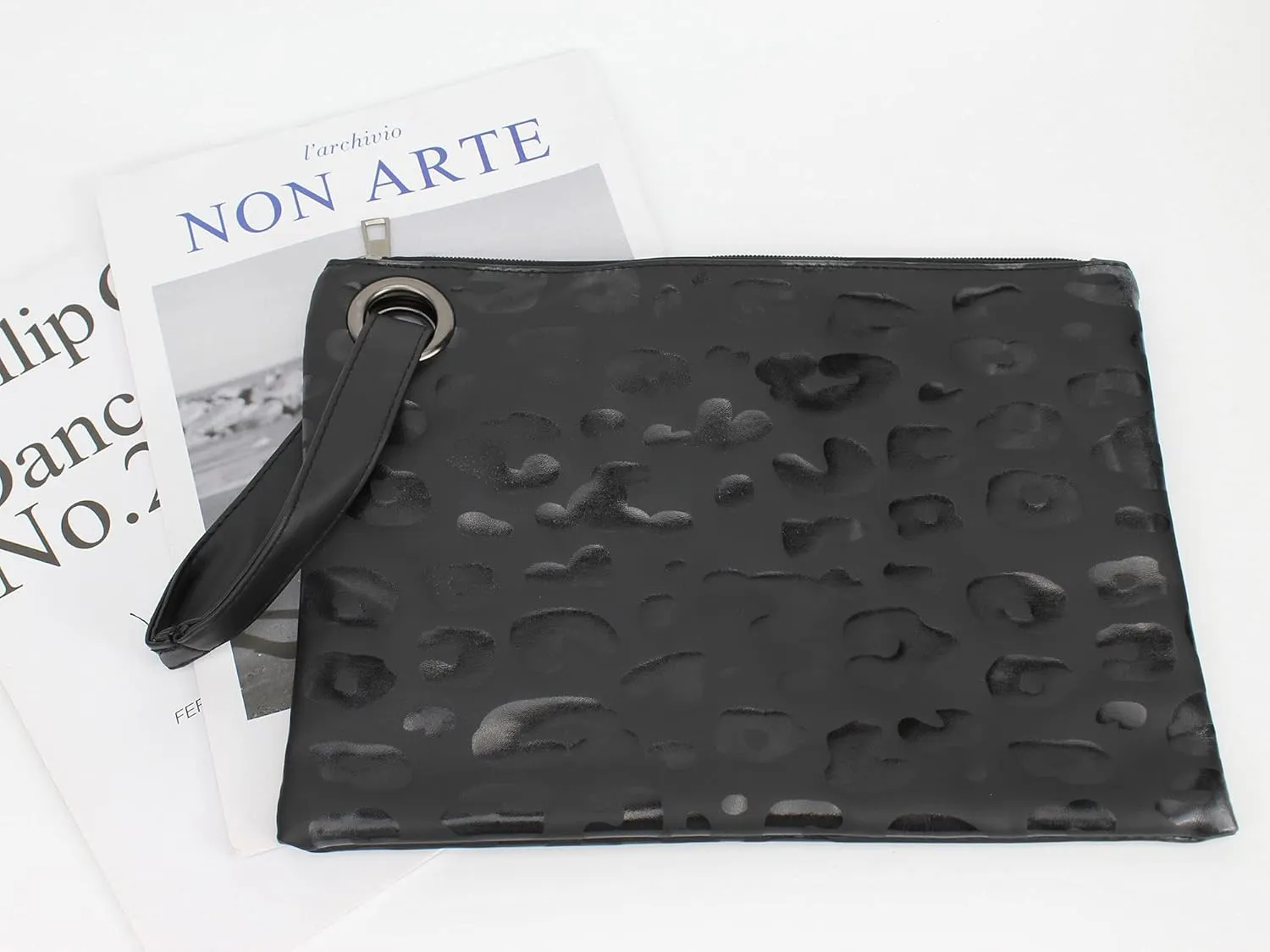 Van Caro Oversized Leather Crocodile Clutch Envelope Purse Evening Handbag for Women