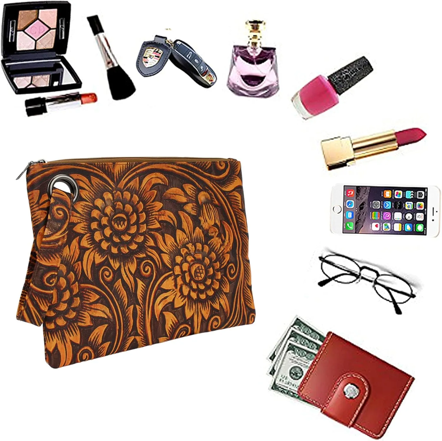Van Caro Oversized Leather Crocodile Clutch Envelope Purse Evening Handbag for Women