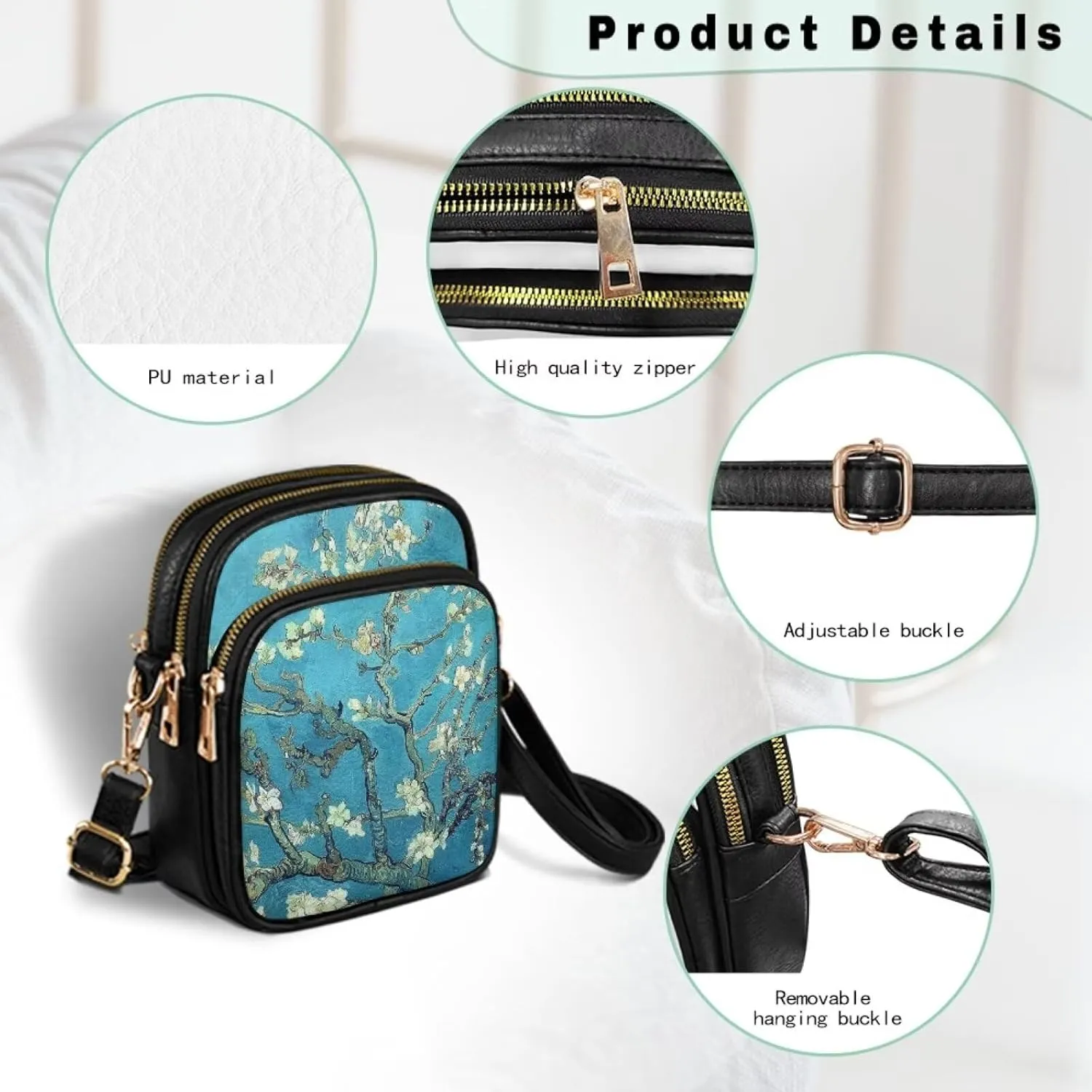 Van Gogh Art Cell Phone Purse Crossbody Bags for Women, Monet Artwork PU Leather Cellphone Bag Small Travel Purses