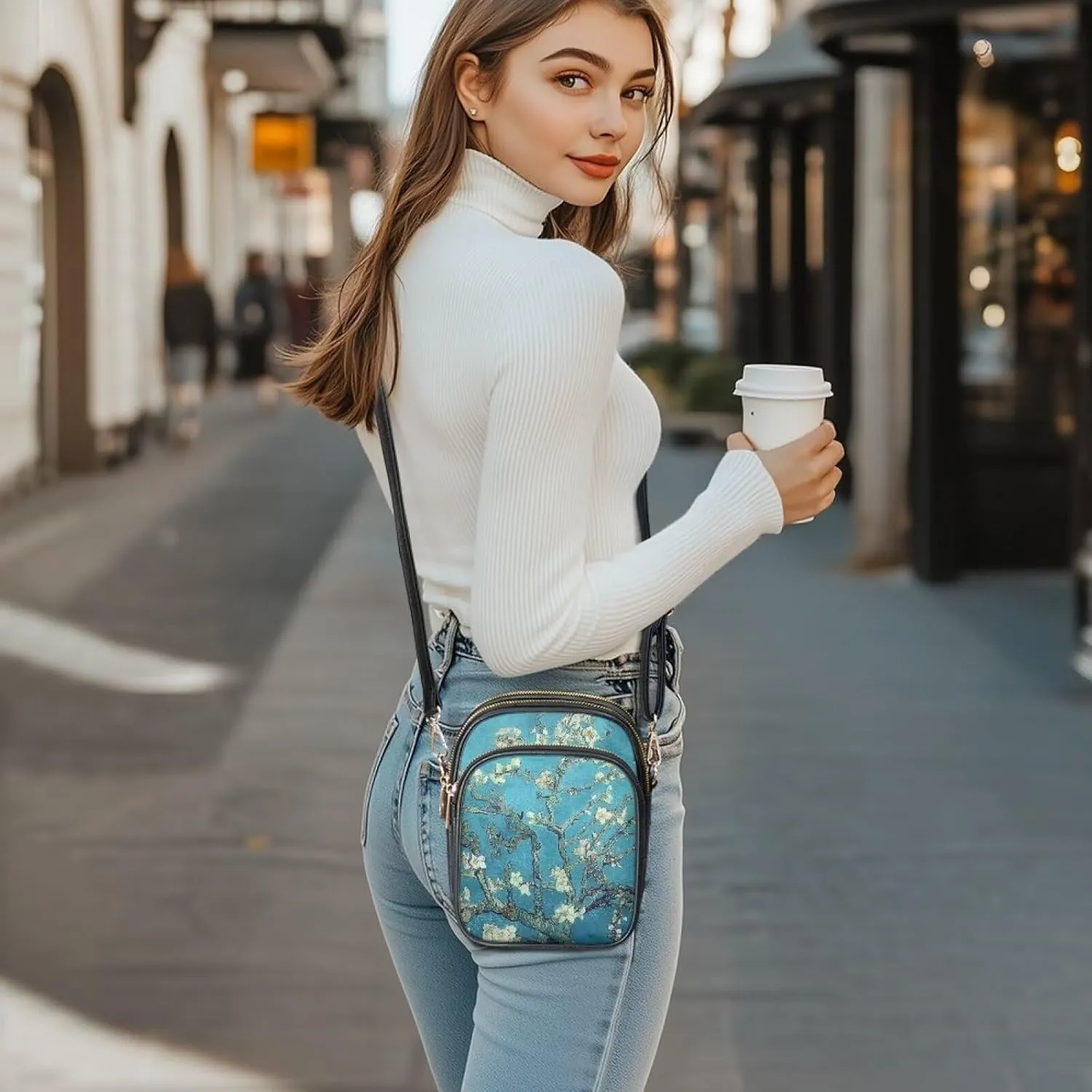 Van Gogh Art Cell Phone Purse Crossbody Bags for Women, Monet Artwork PU Leather Cellphone Bag Small Travel Purses