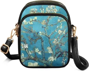Van Gogh Art Cell Phone Purse Crossbody Bags for Women, Monet Artwork PU Leather Cellphone Bag Small Travel Purses