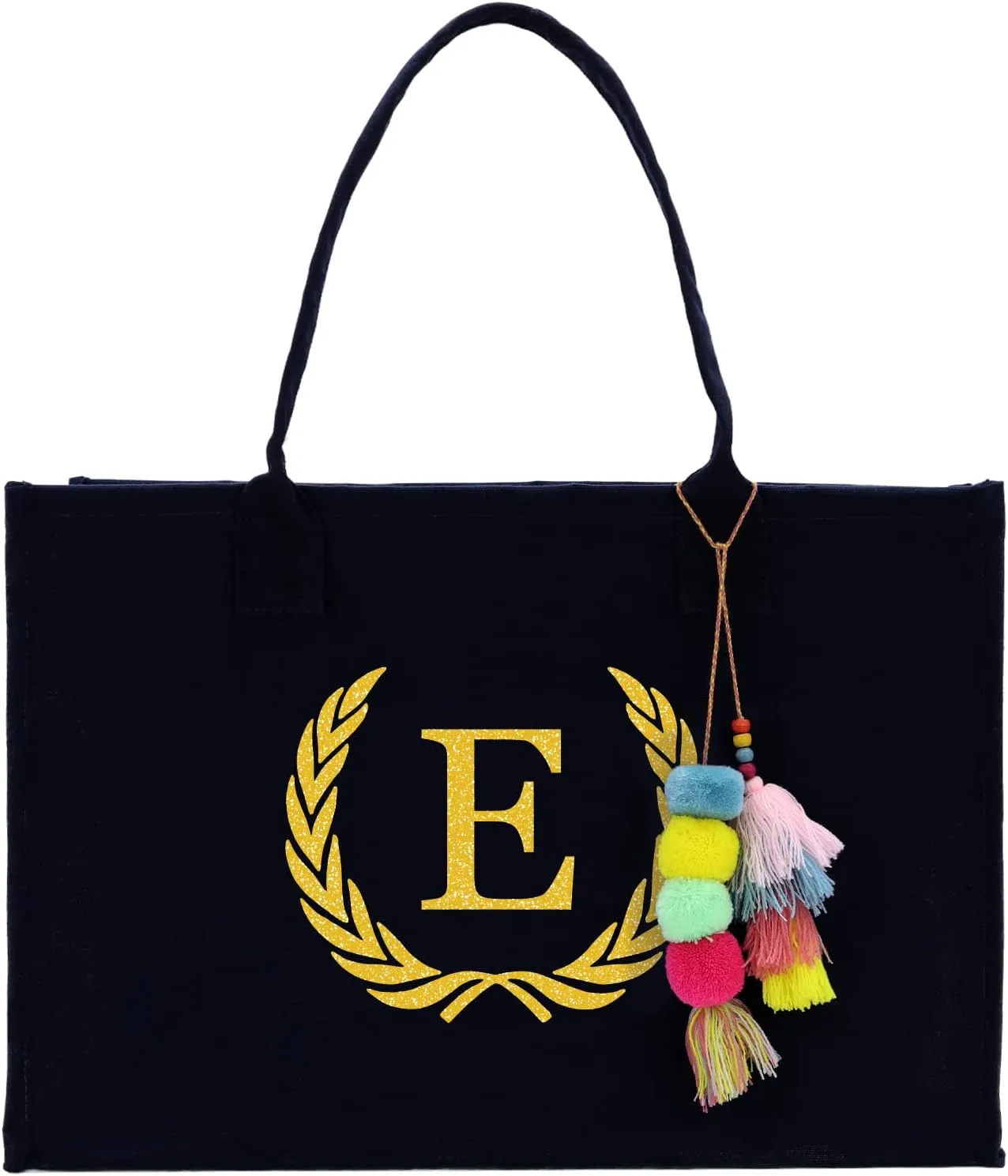 VANESSA ROSELLA Premium Quality Personalized Gift Monogram Initial 100% Cotton Chic Tote Bag for Women - Black