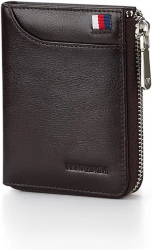 VANNANBA Wallets for Men Genuine Leather,Slim Zipper Mens Wallet RFID Blocking with Front Pocket