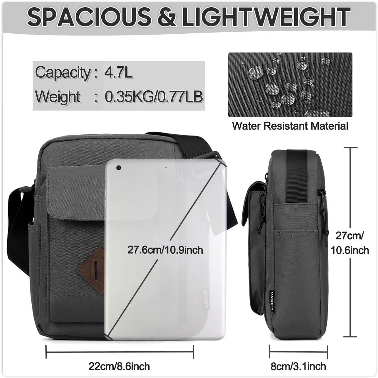 VASCHY Small Messenger Bag, Lightweight Casual Crossbody Sling Shoulder Side Bag for Men Women for Work/Travel/Daily