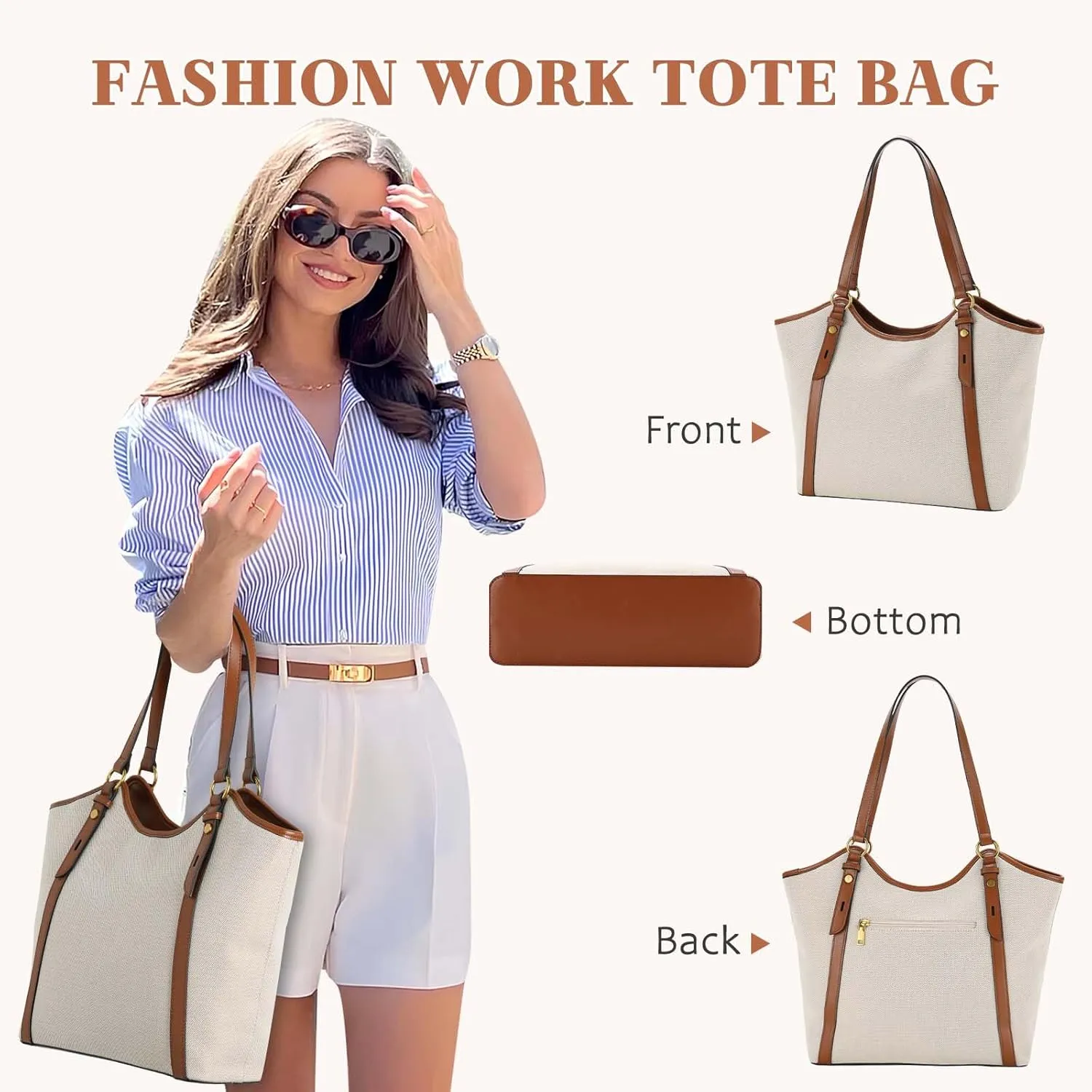 VASCHY Tote Bag Purse for Women, Fashion Large Vegan Leather Top Handle Satchel Shoulder Bag Handbag with Zipper for Work