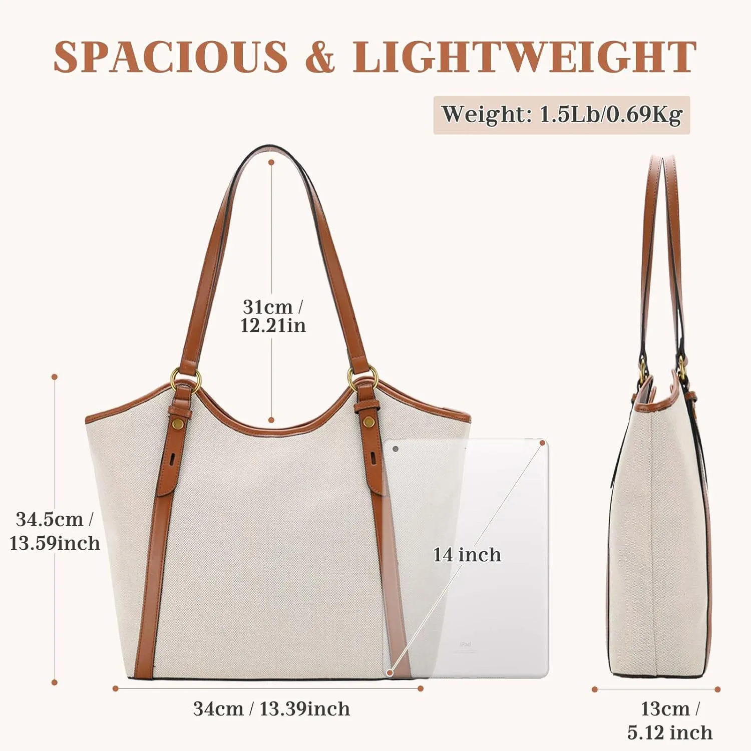 VASCHY Tote Bag Purse for Women, Fashion Large Vegan Leather Top Handle Satchel Shoulder Bag Handbag with Zipper for Work