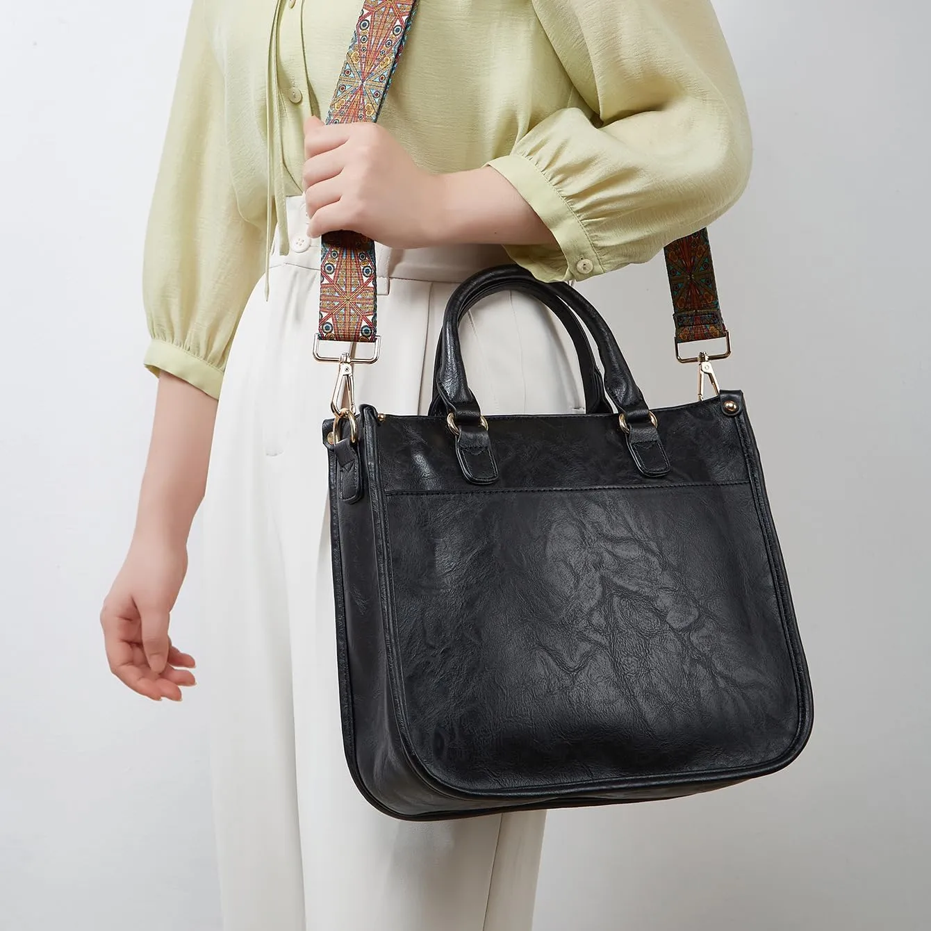 Vegan Leather Crossbody Bag for Women, Small Shoulder Purse with Wide Strap