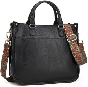 Vegan Leather Crossbody Bag for Women, Small Shoulder Purse with Wide Strap