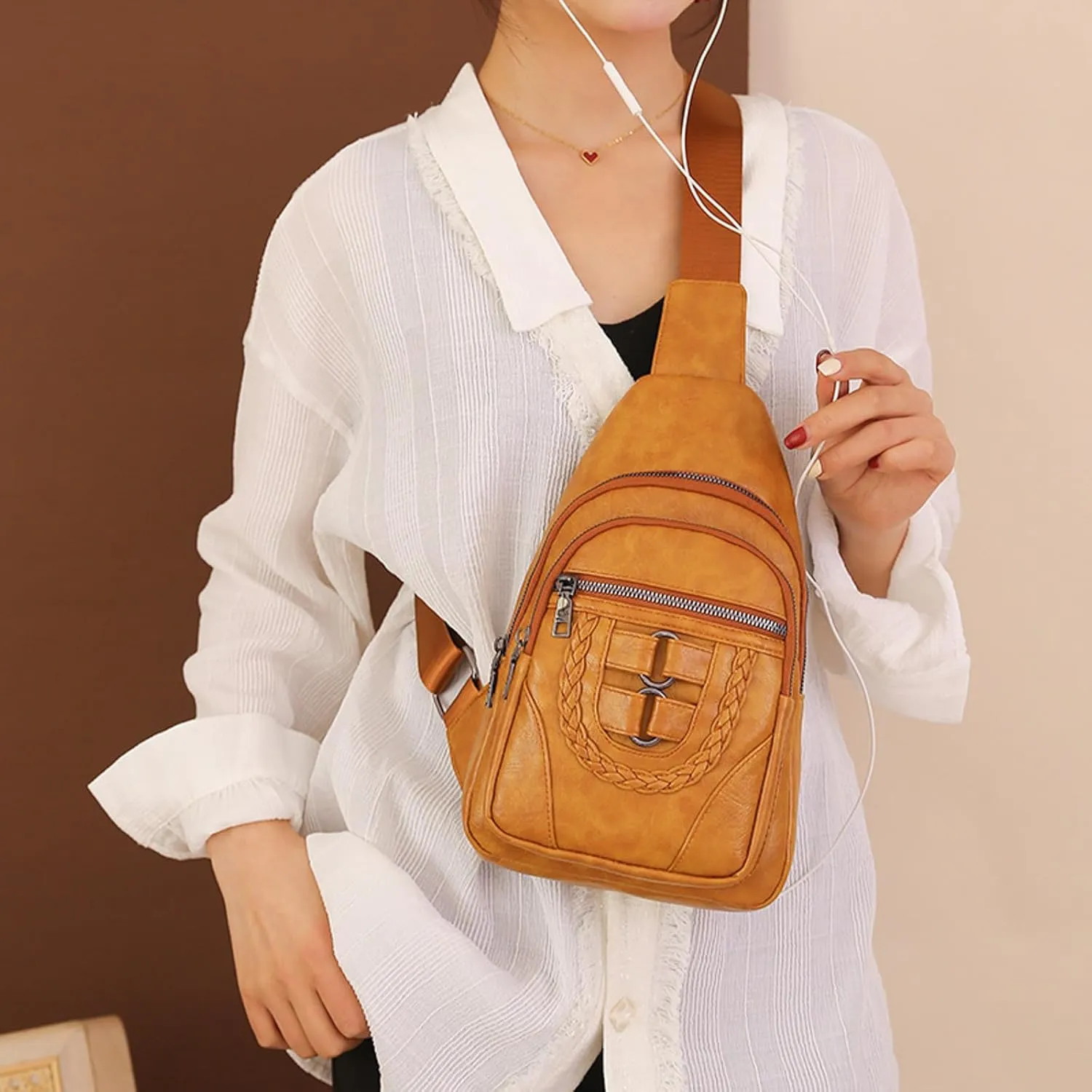 Vegan Leather Small Crossbody Bag for Women Fashion Purses with Pockets and Compartments Mens Work Backpack(Yellow)