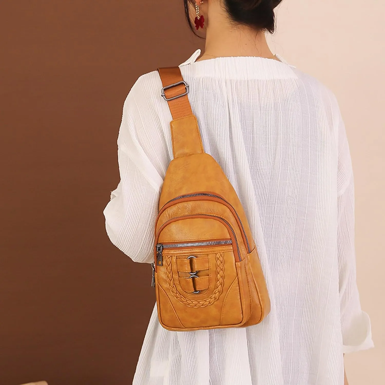 Vegan Leather Small Crossbody Bag for Women Fashion Purses with Pockets and Compartments Mens Work Backpack(Yellow)