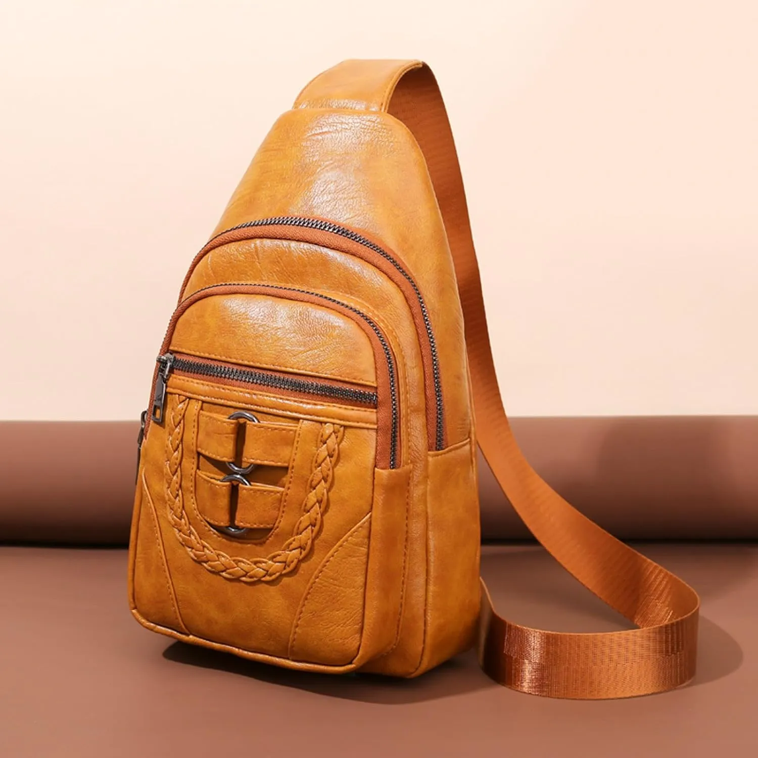 Vegan Leather Small Crossbody Bag for Women Fashion Purses with Pockets and Compartments Mens Work Backpack(Yellow)