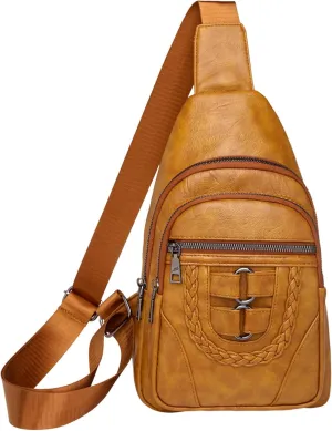 Vegan Leather Small Crossbody Bag for Women Fashion Purses with Pockets and Compartments Mens Work Backpack(Yellow)