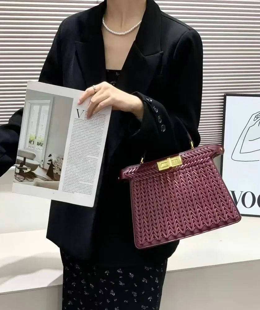Vegan Leather Tote Bags for Women Woven Small Crossbody Shoulder Purse Trendy Top Handle Handbags Buckle Satchels