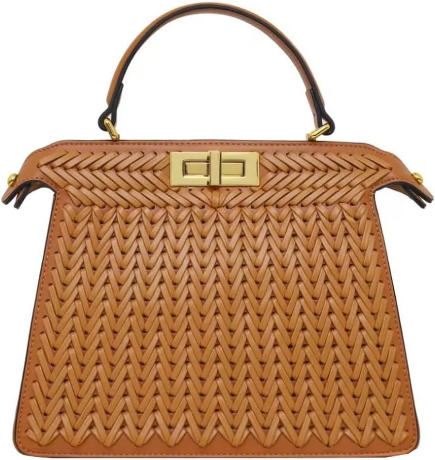Vegan Leather Tote Bags for Women Woven Small Crossbody Shoulder Purse Trendy Top Handle Handbags Buckle Satchels