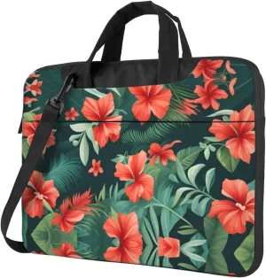 Vegetation Leaves with Hibiscus Flowers pattern Fashionable and ultra-thin shoulder laptop bag 15.6 inch Shockproof soft lining