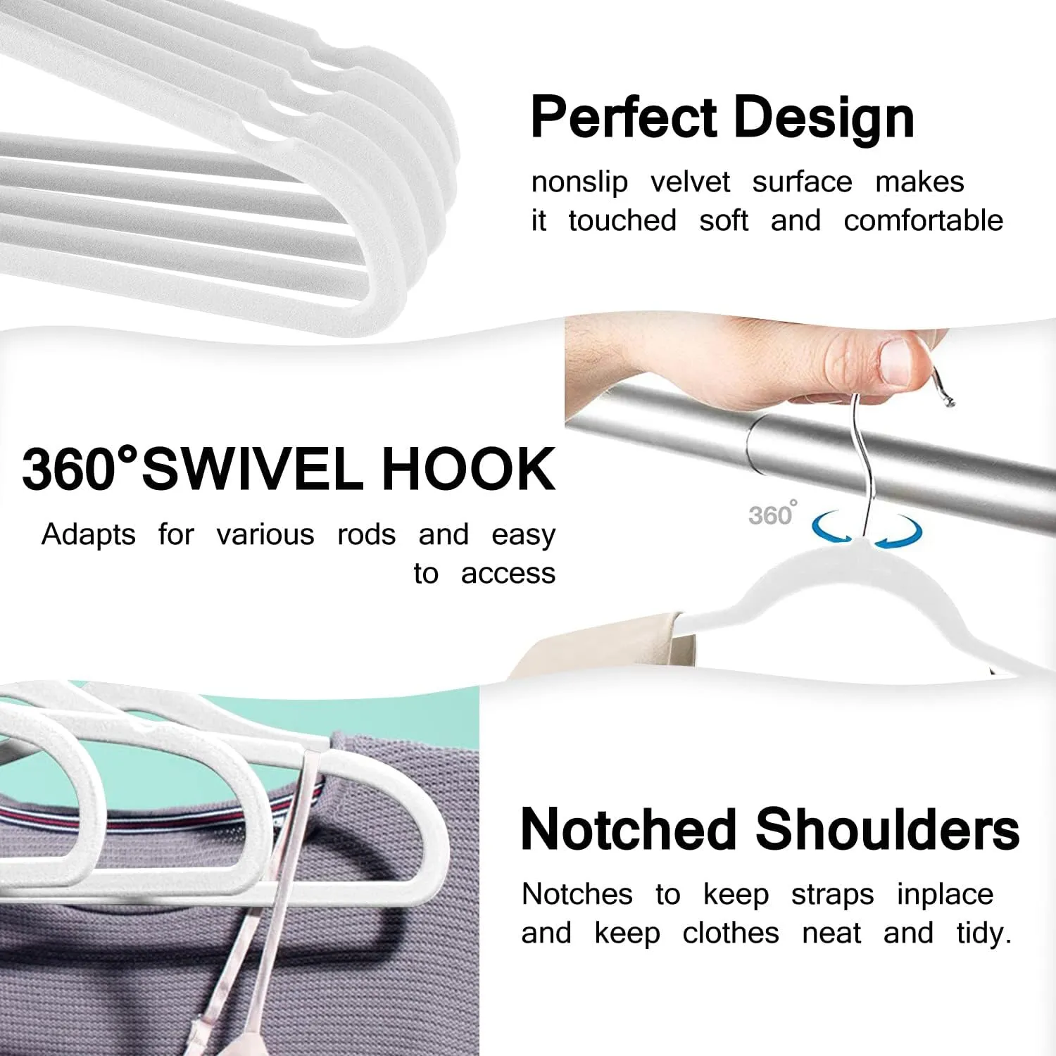 Velvet Clothes Hangers 50 Pack,Non-Slip Slim White Suit Hanger Space Saving Luxury Velvet Hangers for Wardrobe, Student Dorms, Home Organization