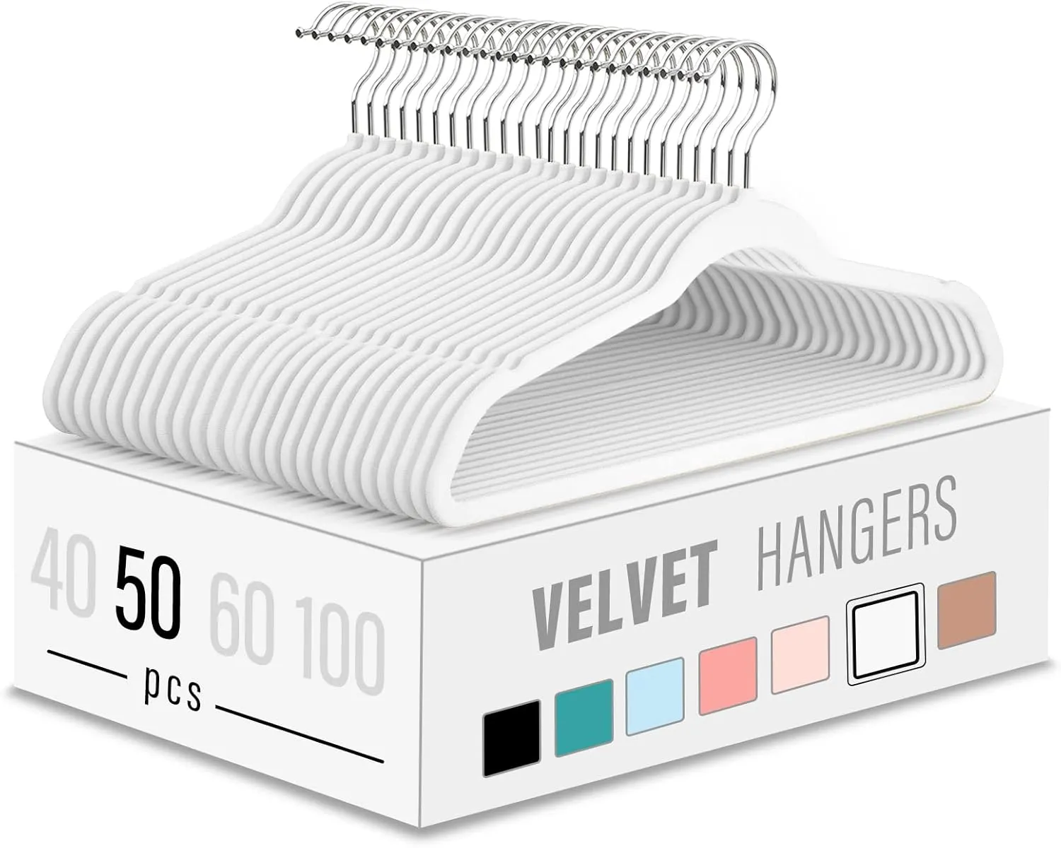 Velvet Clothes Hangers 50 Pack,Non-Slip Slim White Suit Hanger Space Saving Luxury Velvet Hangers for Wardrobe, Student Dorms, Home Organization