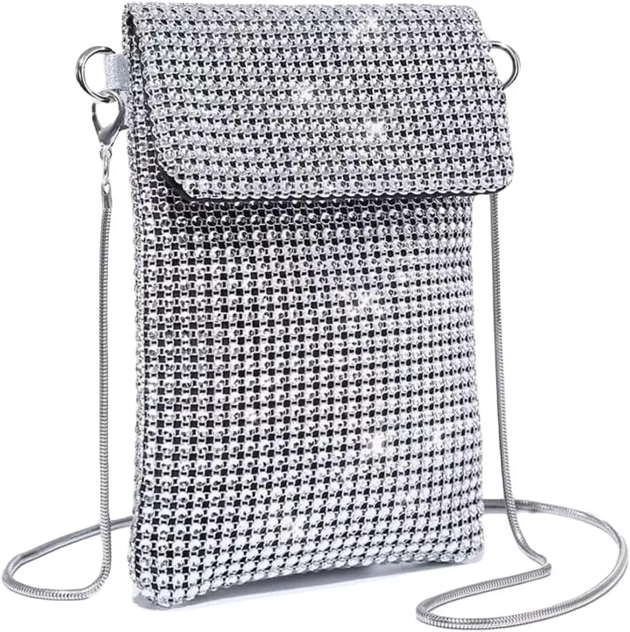 Verdusa Women's Crossbody Bag Glitter Rhinestone Evening Bag Purse Sequin Wedding Handbag