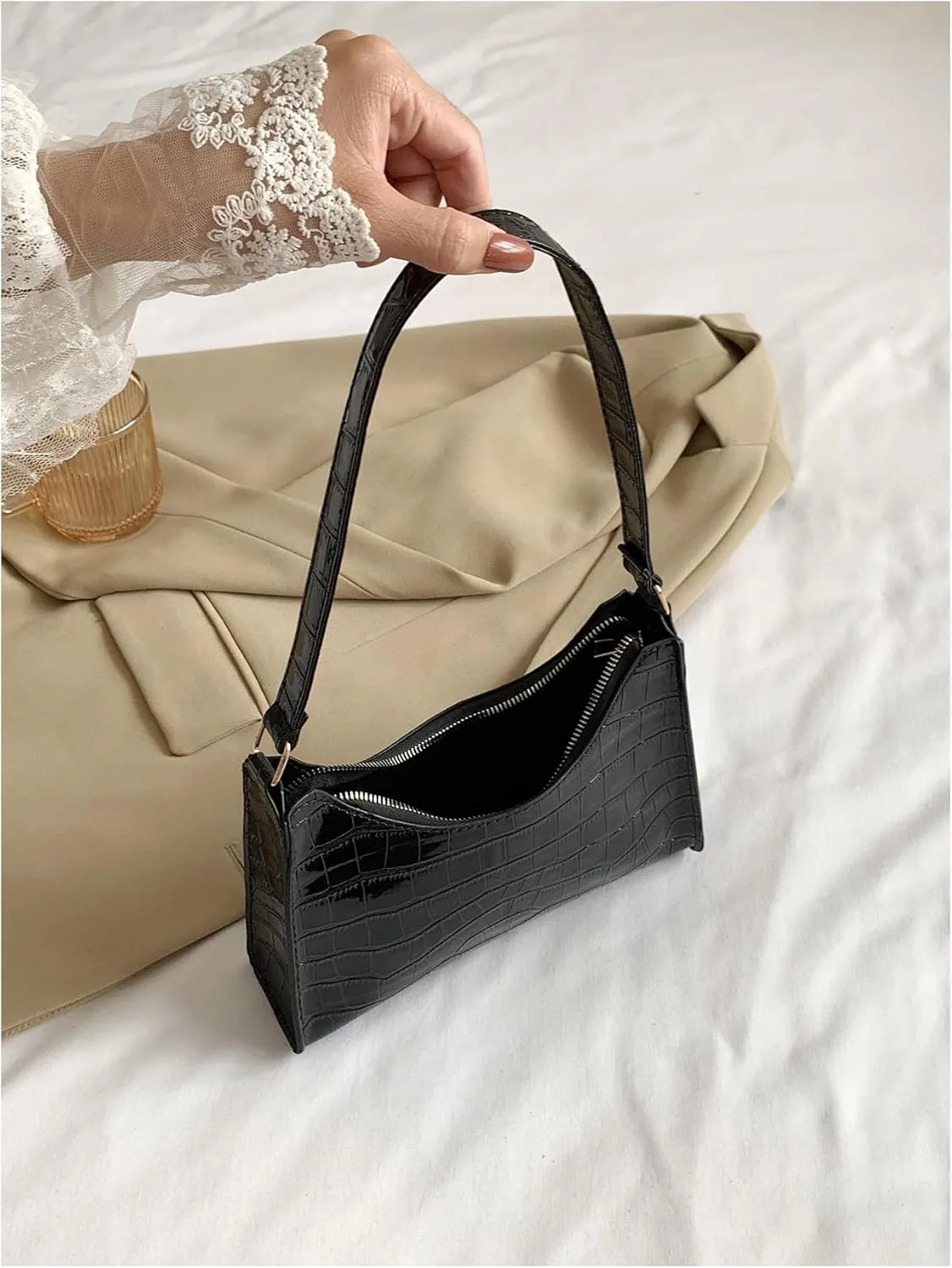 Verdusa Women's PU Leather Underarm Bag Zipper Shoulder Handbags Top Handle Purse