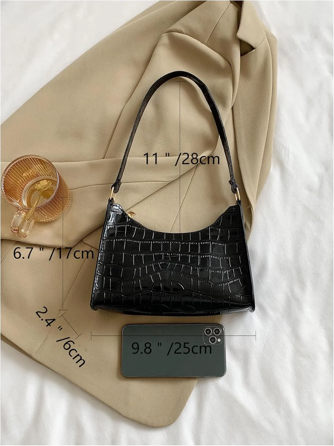 Verdusa Women's PU Leather Underarm Bag Zipper Shoulder Handbags Top Handle Purse