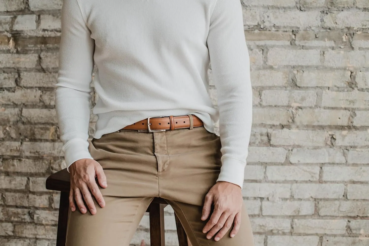 Vince Camuto Belts Men | Belt with Edge Stitch Detailing and a Nickle Finish Belt Buckle