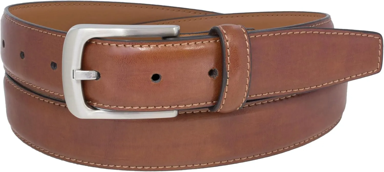 Vince Camuto Belts Men | Belt with Edge Stitch Detailing and a Nickle Finish Belt Buckle