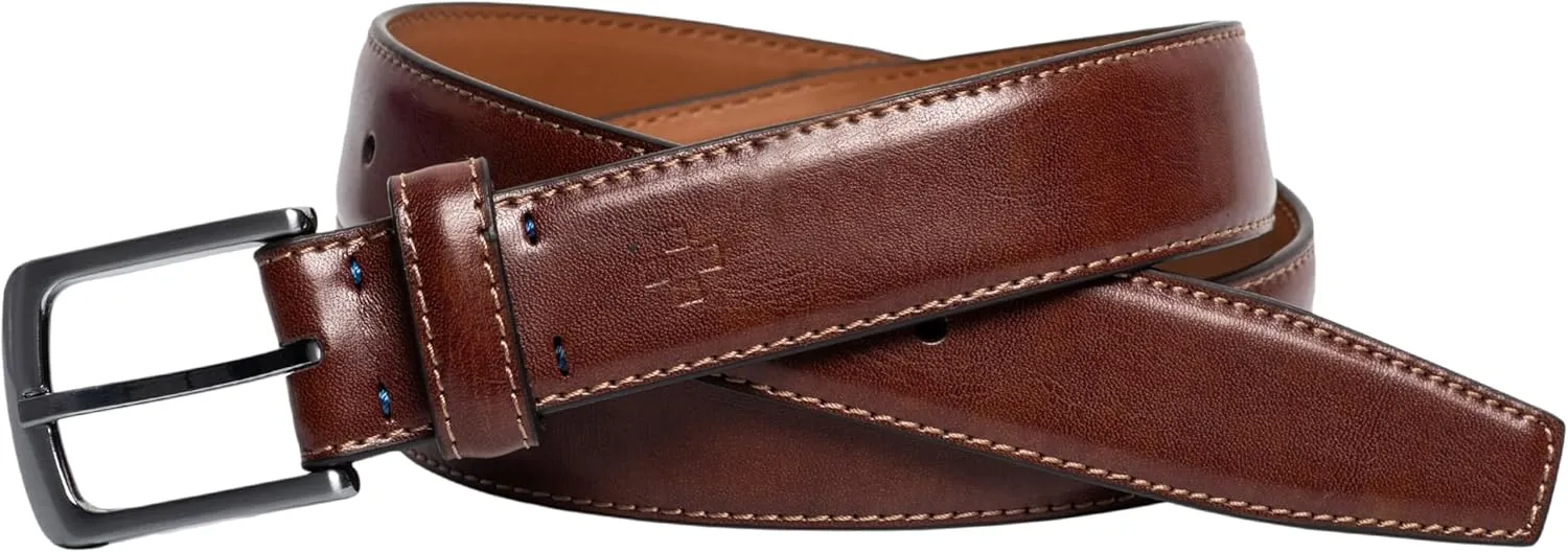 Vince Camuto Belts Men | Belt with Edge Stitch Detailing and a Nickle Finish Belt Buckle