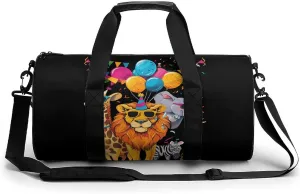 Vintage Birthday Party Animals with Glasses Funny Gym Bag Travel Tote Bag Duffel Bag for Men Women Weekender Sports Vacation