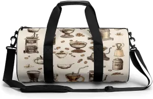 Vintage Coffee Grinding Machine Cup Travel Duffel Bag Gym Bags Sports Tote Shoulder Weekender Handbag for Men Women