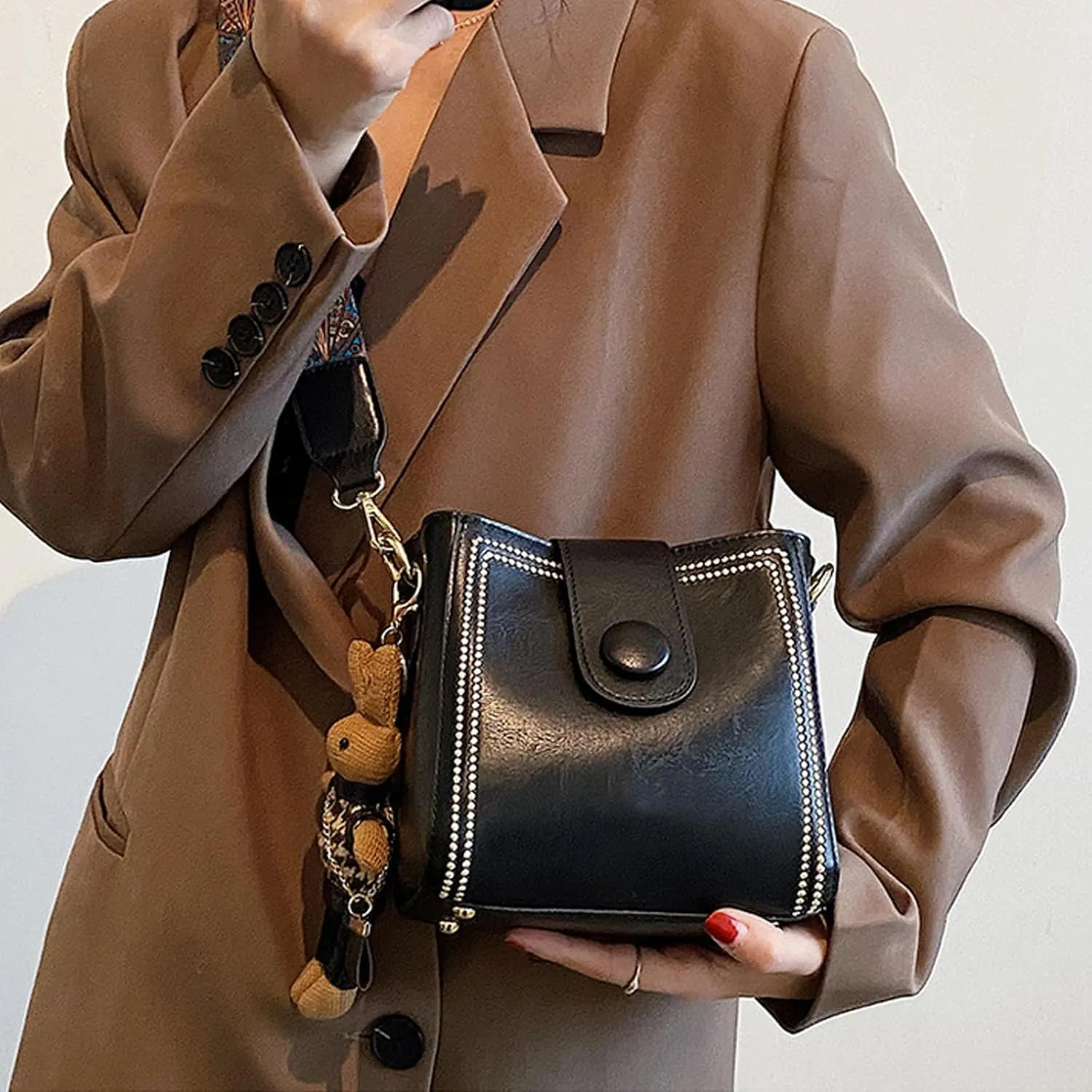 Vintage Fashion Bag with Adjustable Wider Shoulder Strap, Vintage Retro Small Water Bucket Bag, Women's Small Shoulder Bag