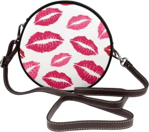 Vintage Leather Circle Shoulder Bag Purses Handbags for Women Small Round Beach Bags with Adjustable Straps