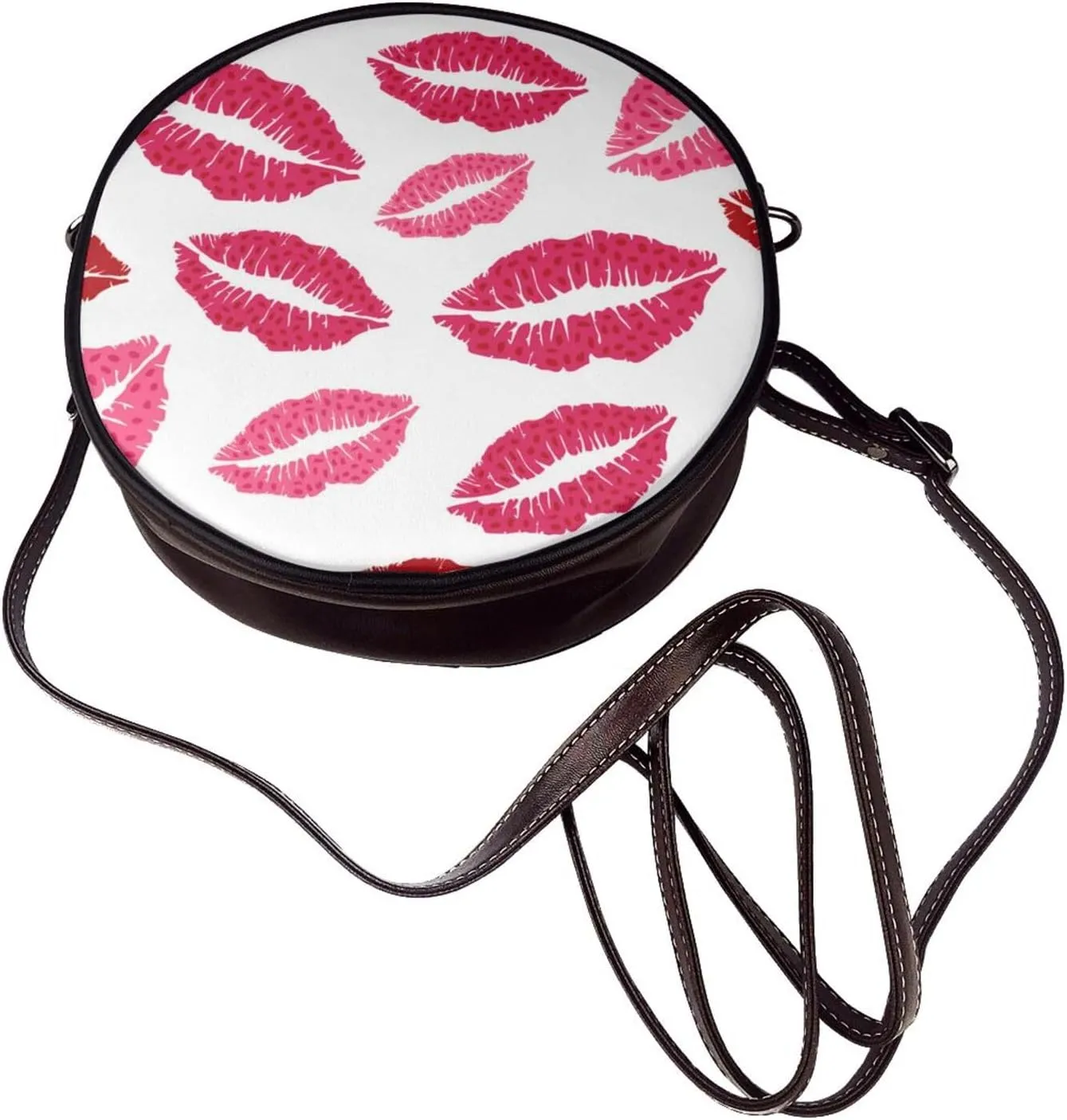 Vintage Leather Circle Shoulder Bag Purses Handbags for Women Small Round Beach Bags with Adjustable Straps