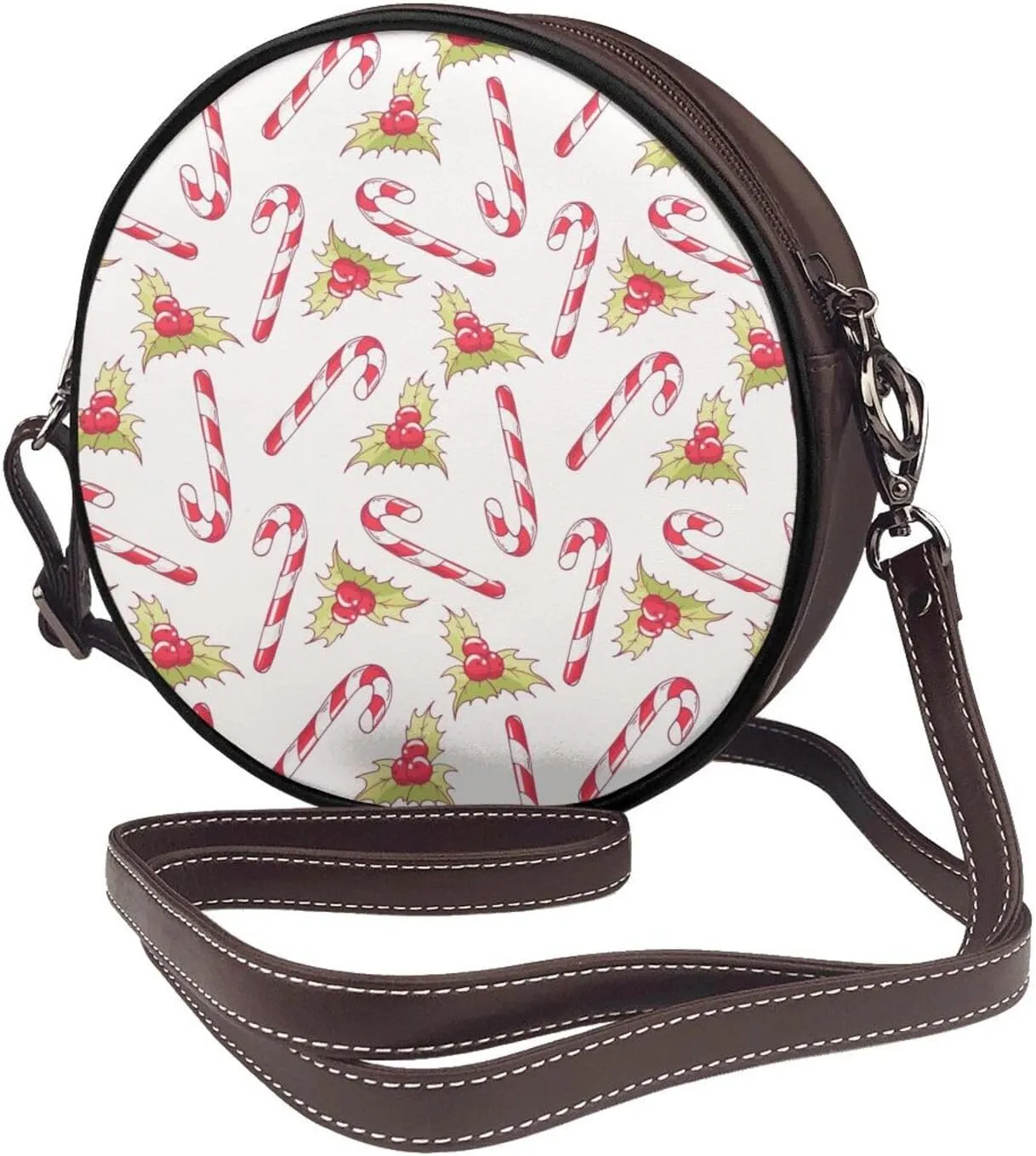 Vintage Leather Circle Shoulder Bag Purses Handbags for Women Small Round Beach Bags with Adjustable Straps