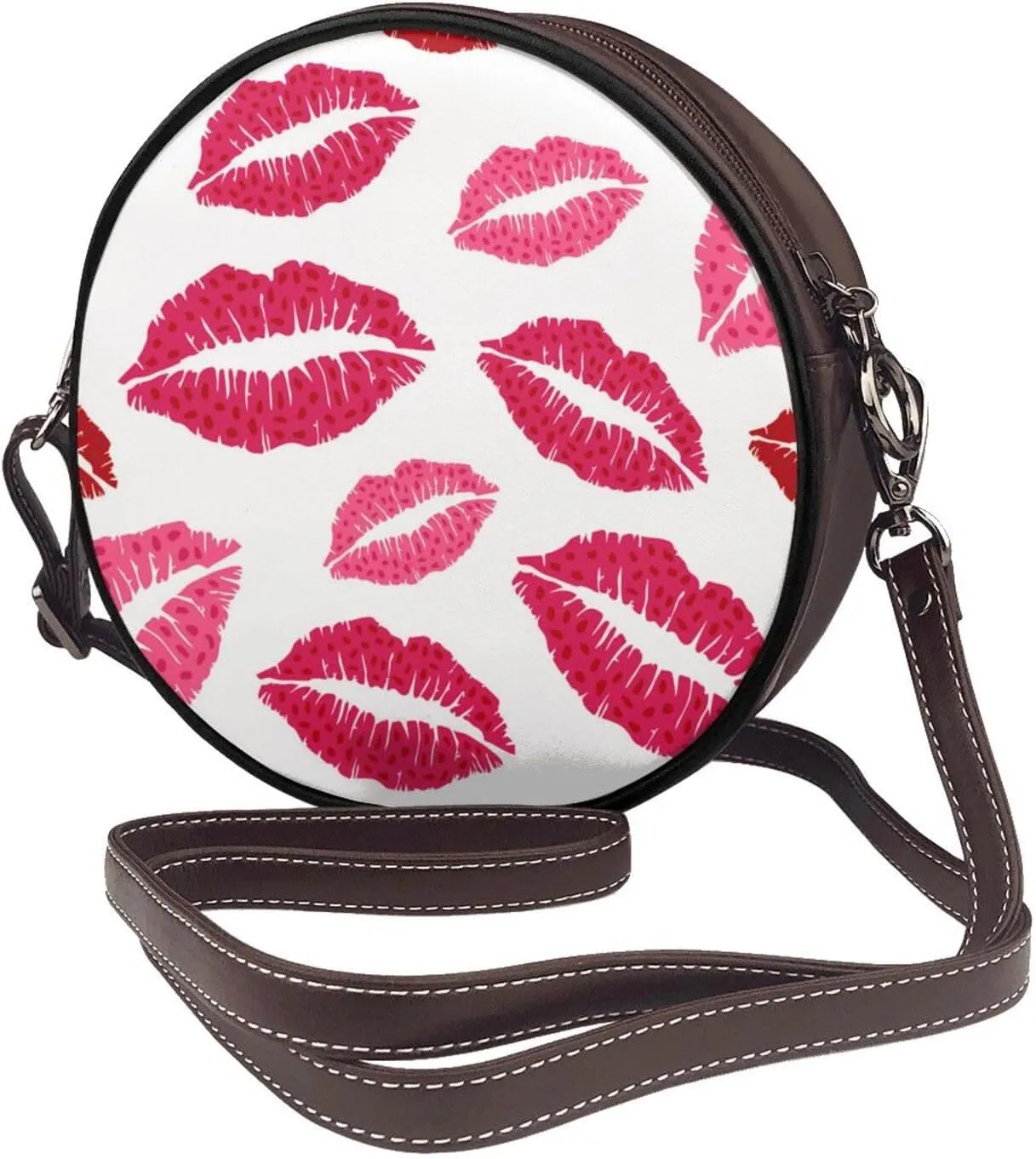Vintage Leather Circle Shoulder Bag Purses Handbags for Women Small Round Beach Bags with Adjustable Straps