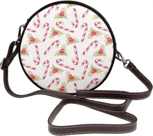 Vintage Leather Circle Shoulder Bag Purses Handbags for Women Small Round Beach Bags with Adjustable Straps