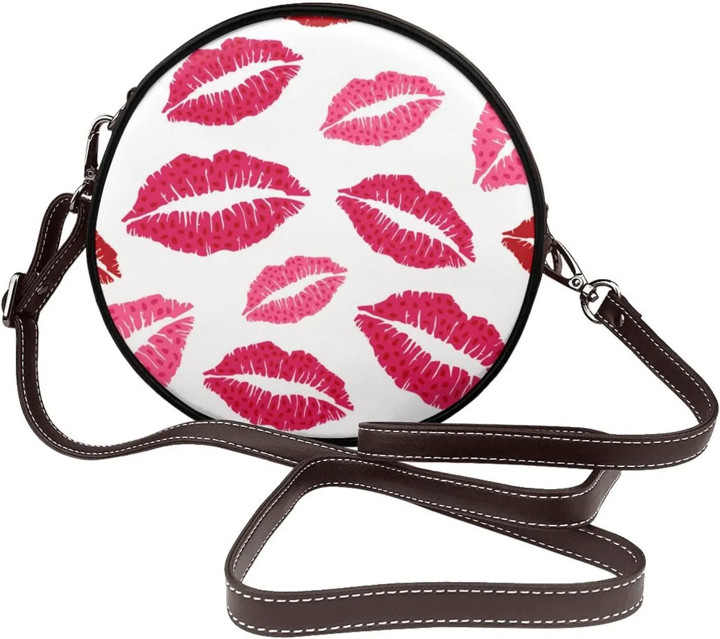Vintage Leather Circle Shoulder Bag Purses Handbags for Women Small Round Beach Bags with Adjustable Straps