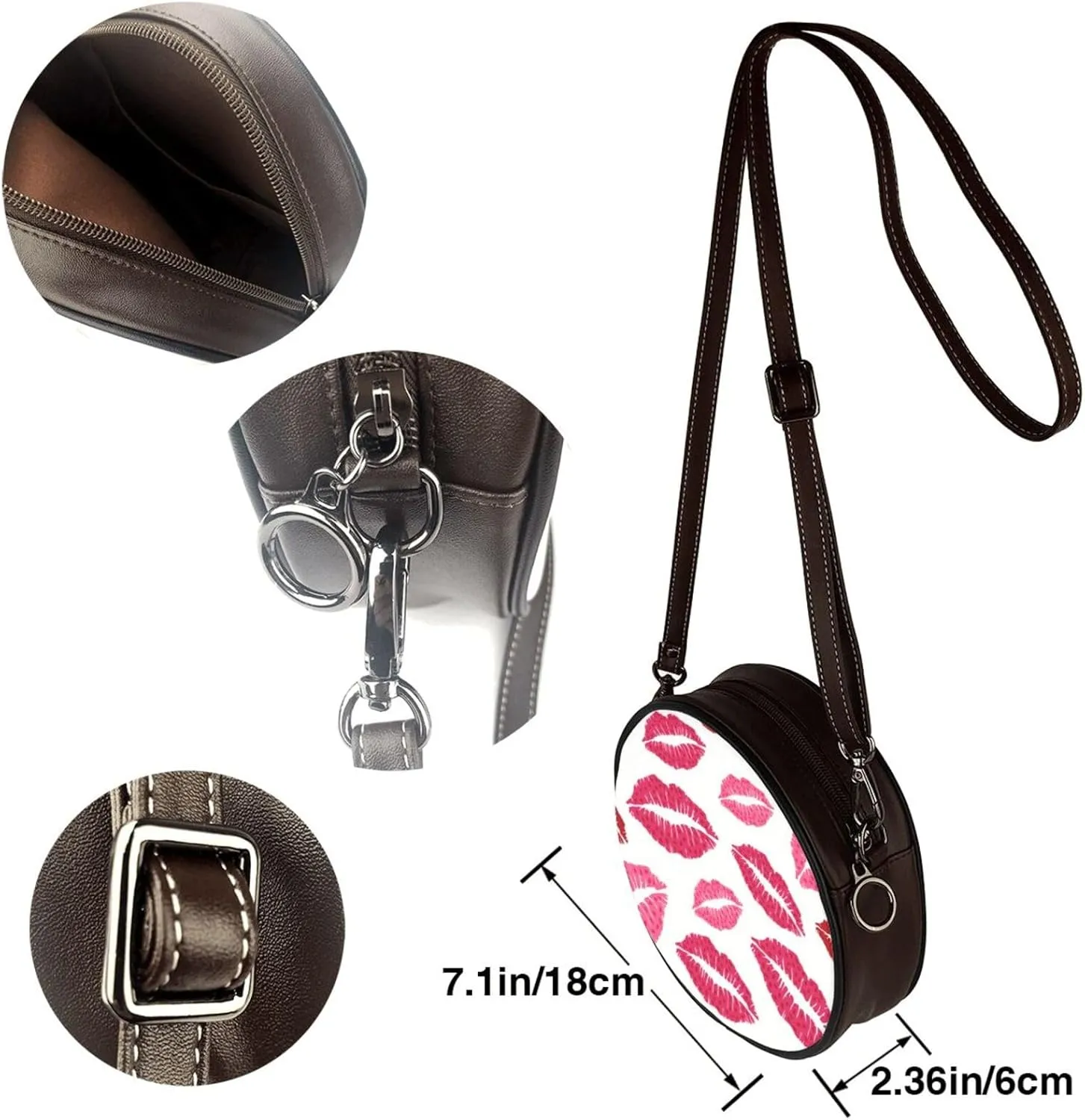 Vintage Leather Circle Shoulder Bag Purses Handbags for Women Small Round Beach Bags with Adjustable Straps