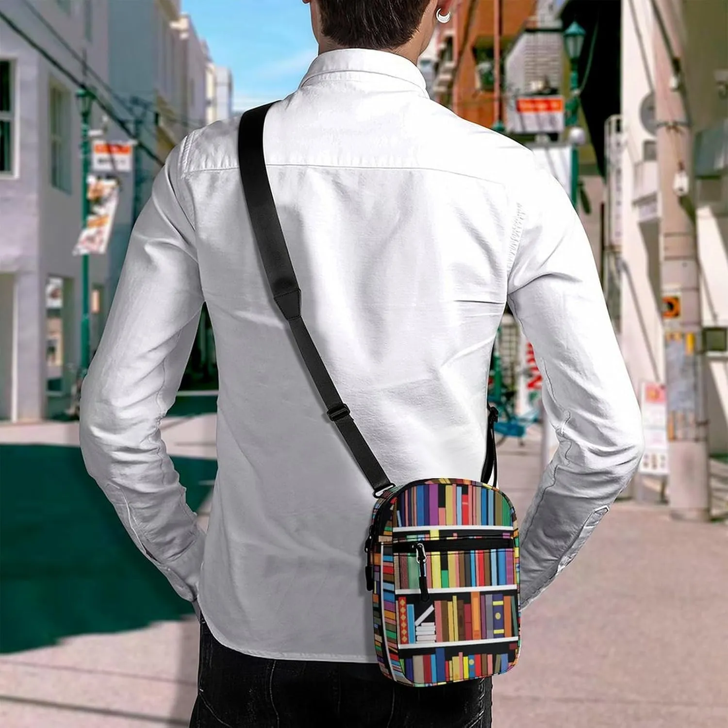 Vintage Library Bookshelf Crossbody Bag Small Shoulder Bag Waterproof, Lightweight And Convenient